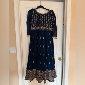 Elegant Navy Blue Embroidered Indian Dress